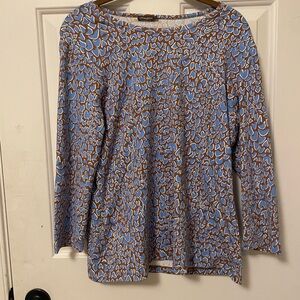 J. McLaughlin Catalina Cloth Blue and Brown Abstract Animal Print Blouse Large